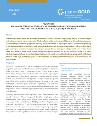 Policy Brief Membangun Kesadaran Gender dalam Pembatasan dan Pengurangan Merkuri pada Pertambangan Emas Skala Kecil (Pesk) di Indonesia 